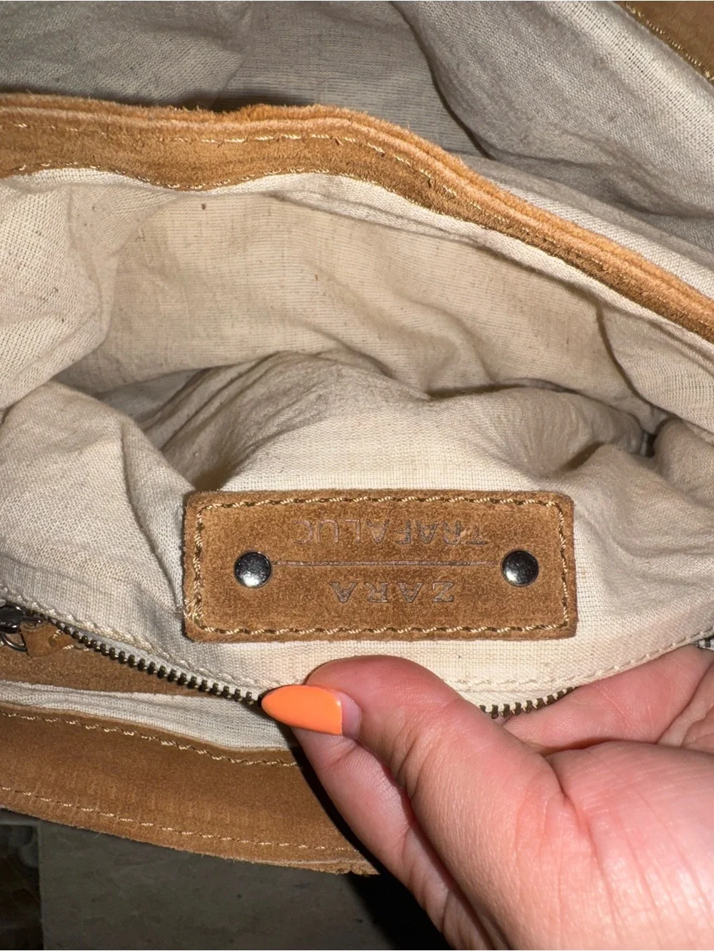 Zara Trafaluc Suede Leather Colorblock Crossbody Messenger Bag Brown Taupe